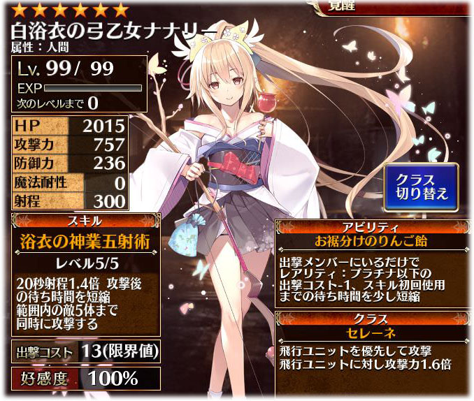 白浴衣の弓乙女ナナリーの性能評価 レビュー 千年戦争アイギス