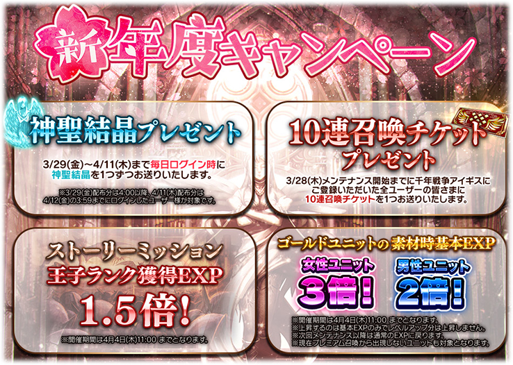 アイギス 新年度キャンペーンや学園復刻プレミアム召喚開催など情報多数 3月28日アプデ情報 見習い王子の奮闘記